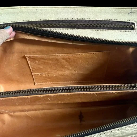 Vintage Leather Tooled Handbag Purse Ivory Western Ideal Zipper Cream - Picture 9 of 13